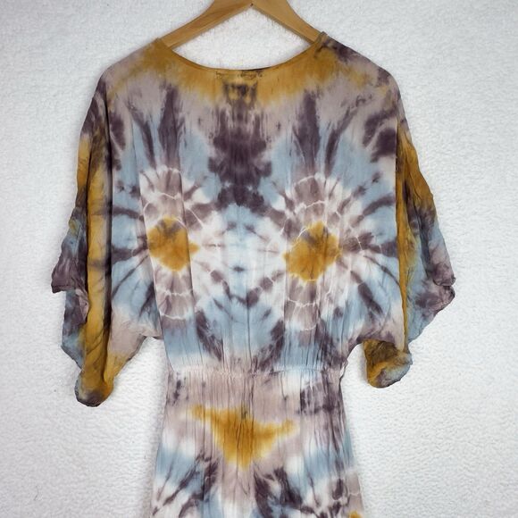 Young Fabulous & Broke Luelle Maxi Dress Sz S Tie Dye Starburst Wrap Asym Beachy - Picture 10 of 16